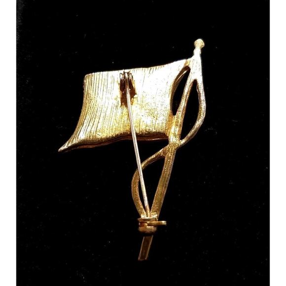 USA Flag Rhinestone Brooch Gold Tone Red White Blue Patriotic Vintage Pin - Picture 3 of 10